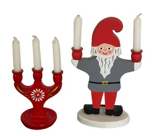 DR - Swedish Folk Art Wooden Candle Holders Set of 2