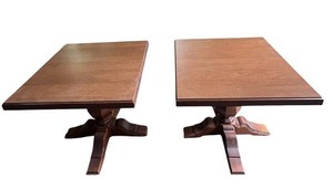 LR - End Tables Pair of Petite Wood Pedestal Tables