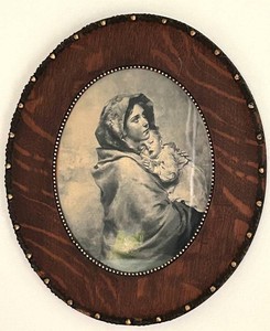 LR - Vintage Framed Oval Print Mother and Child with Decorative Trim
