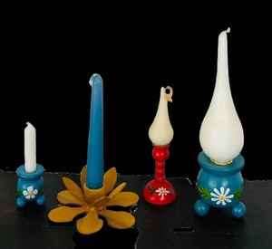 LR - Vintage Swedish Wooden Candle Holders (Lot of 4)