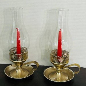 DR - Brass Hurricane Candle Holders Pair