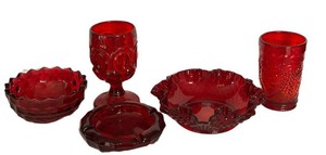 LR - Vintage Ruby Red Glassware Lot Fostoria Fenton L.E. Smith Imperial (5 Pieces)