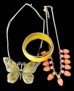 DR - Butterfly Necklace, Coral Necklace & Bangle Bracelet Mixed Lot