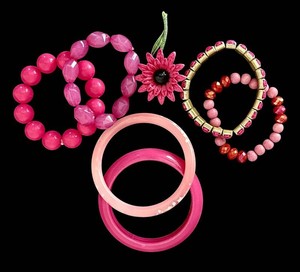 DR - Costume Jewelry Hot Pink Brooch & Bracelets (Lot of 7)