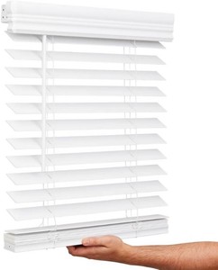 Lotus & Windoware Cordless, 2 Inch Faux Wood Blind, 24 Wide x 36 Long, Window Blinds, Blinds & Shades, Blinds for Indoor Windows, Embossed, Bright White