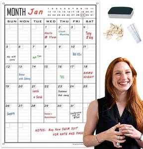 Large Vertical Dry Erase Calendar for Wall Monthly, 24x36 Inch  Fit to Narrow Wall ,Laminated Erasable 30 Day White Board Calendar , For Family, Office, Classroom