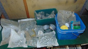 Shelf of Various Bolts, Nails and Misc