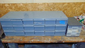 Metal File Storage Cabinet and 3 Drawer Plastic Unit, Both Come with Contents Inside