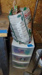 Christmas Bags, Wrap, Bows and 3 Drawer Storage Cabinet