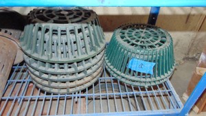 5 Large Iron Floor Drains and 2 Plastic