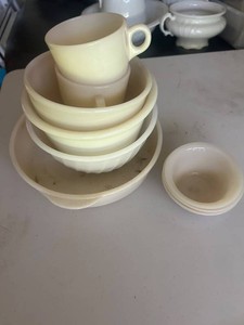 Cream Glass Nesting Bowls and Cups Mixed Lot