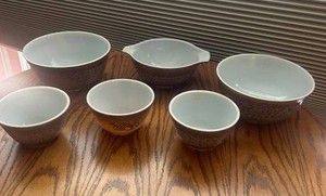 Vintage Pyrex, Etc. Brown Floral Mixing Bowl Set (Lot of 6)