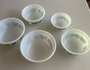 Green Ivy Hazel Atlas Pyrex Style Mixing Bowl Set (Lot of 5)