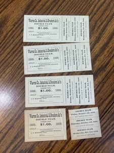 Lot of Antique 1888 Warren Co. Double Team Fair Tickets