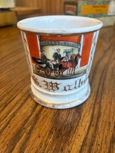 Porcelain Occupational Shaving Mug With Horse-Drawn Carriage Scene