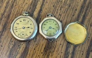 Vintage Pocket Watch Lot of 2- Illinois, Lancet & Monogram Case
