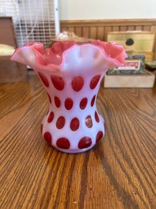 Vintage Fenton Cranberry Thumb Print Vase