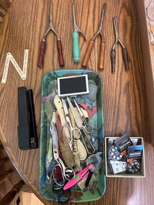 Mixed Lot of Salon Tools, Scissors, Mirrors & Rayovac Hearing Aid Batteries