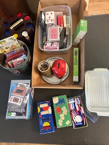 Mixed Card Game Lot With Card Shuffler, Poker Chips & Score Pads