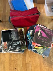 Mixed Lot of Records, Video Discs & Carrying Case