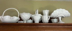 Vintage White Milk Glass Serving Pieces Mixed Lot