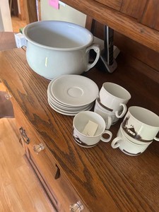 Transferware Cup and Saucer Set With Bowl