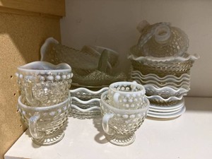Vintage Hobnail Opalescent Glass Serving & Tableware Lot Fenton Style