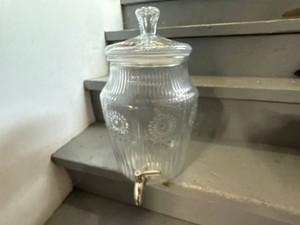 Clear Pressed Glass Beverage Dispenser Jar With Lid and Spigot