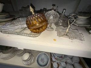 Vintage Pressed Glass Serving Dishes Candy Jars Butter Dish Lot