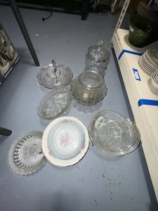 Vintage Pressed Glass & Floral Ceramic Serving Dish Bowl Mixed Lot