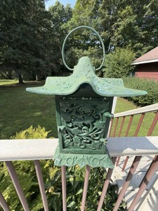 Vintage Ivy Relief Hanging Garden Lantern Verdigris Green Metal