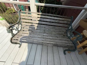 Ornate Cast Metal & Wood Garden Bench Lion Head Arm Patio Seat