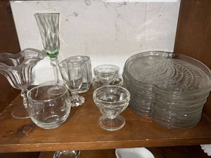 Mixed Vintage Art Glass Tableware Plates Goblets Bowls Vase Lot