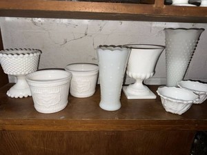 Vintage White Milk Glass Vases Planters Compote Assorted Lot