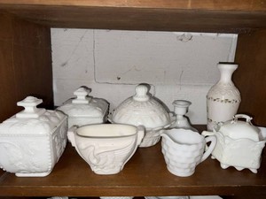 Lot of Assorted Vintage White Milk Glass Covered Dishes & Vase