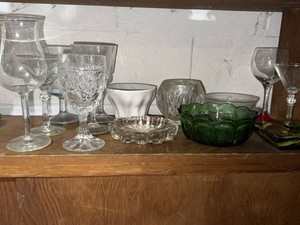 Lot of Vintage Stemware and Art Glass Bowls Dishes Mixed Colors