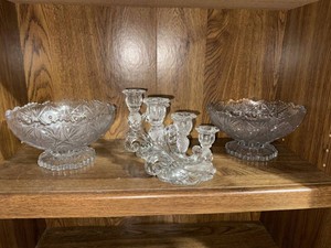 Vintage Pressed Glass Pedestal Bowls & Candelabra Table Decor