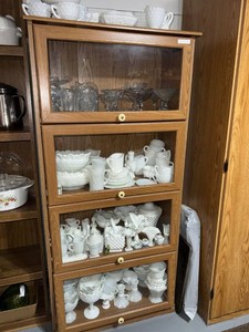 Vintage Oak-Look Barrister Style 4-Tier Glass Door Display Cabinet