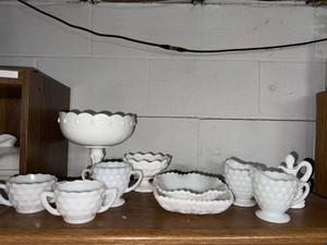 Vintage White Milk Glass Serving Decor Lot Compote Creamers Dishes