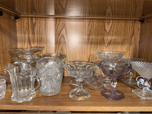 Vintage Pressed Glass Compotes Bowls Pitchers Amethyst Clear Lot