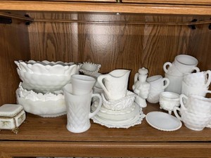 Vintage White Milk Glass Serving Pieces Vase Cups Mixed Lot