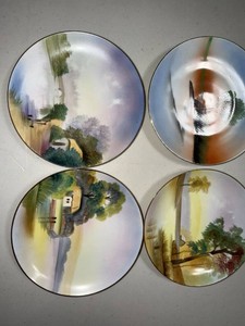 Hand Painted Nippon Scenic Porcelain Cabinet Dessert Plates Set