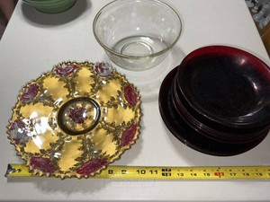 Vintage Goofus Glass Plate Clear Etched Bowl Ruby Red Glass Plates