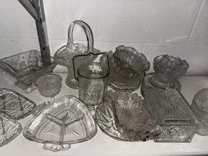 Vintage Pressed Glass Serving Dishes Bowls Basket Ice Bucket Lot