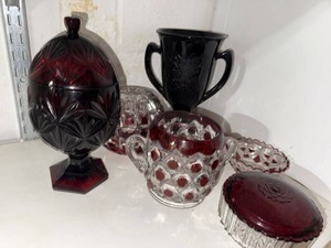 Vintage Ruby Red & Black Amethyst Art Glass Decor Lot