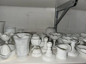 Vintage White Milk Glass Assorted Vases Bowls Candlesticks Lot