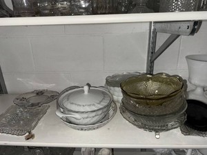 Vintage Glassware & Serving Pieces Lot Pressed Glass Bowls Casserole