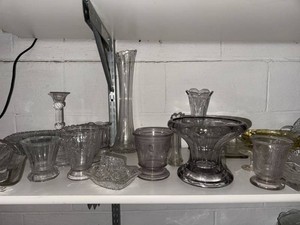 Lot of Assorted Vintage Pressed Glass Vases Bowls Compotes Clear Smoke
