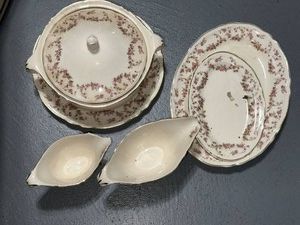Edwin M Knowles 4711 Pink Floral Semi Vitreous Serving Set