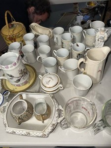 Assorted Vintage Porcelain Mugs Creamers Pitchers Cookie Jar Lot